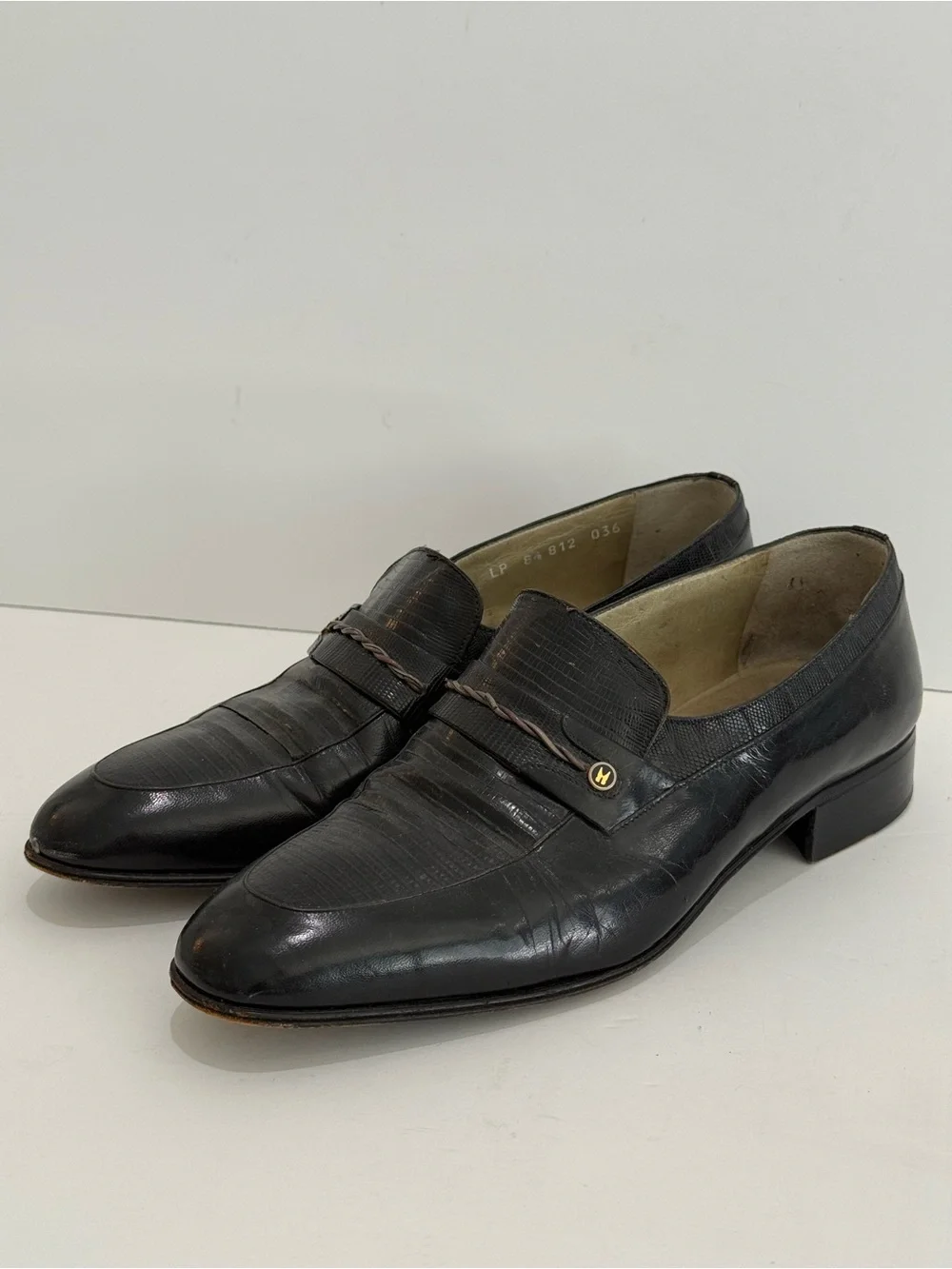 Vintage Moreschi Italian Black Lizard Leather Men's Slip-on Penny Loafers -8.5UK